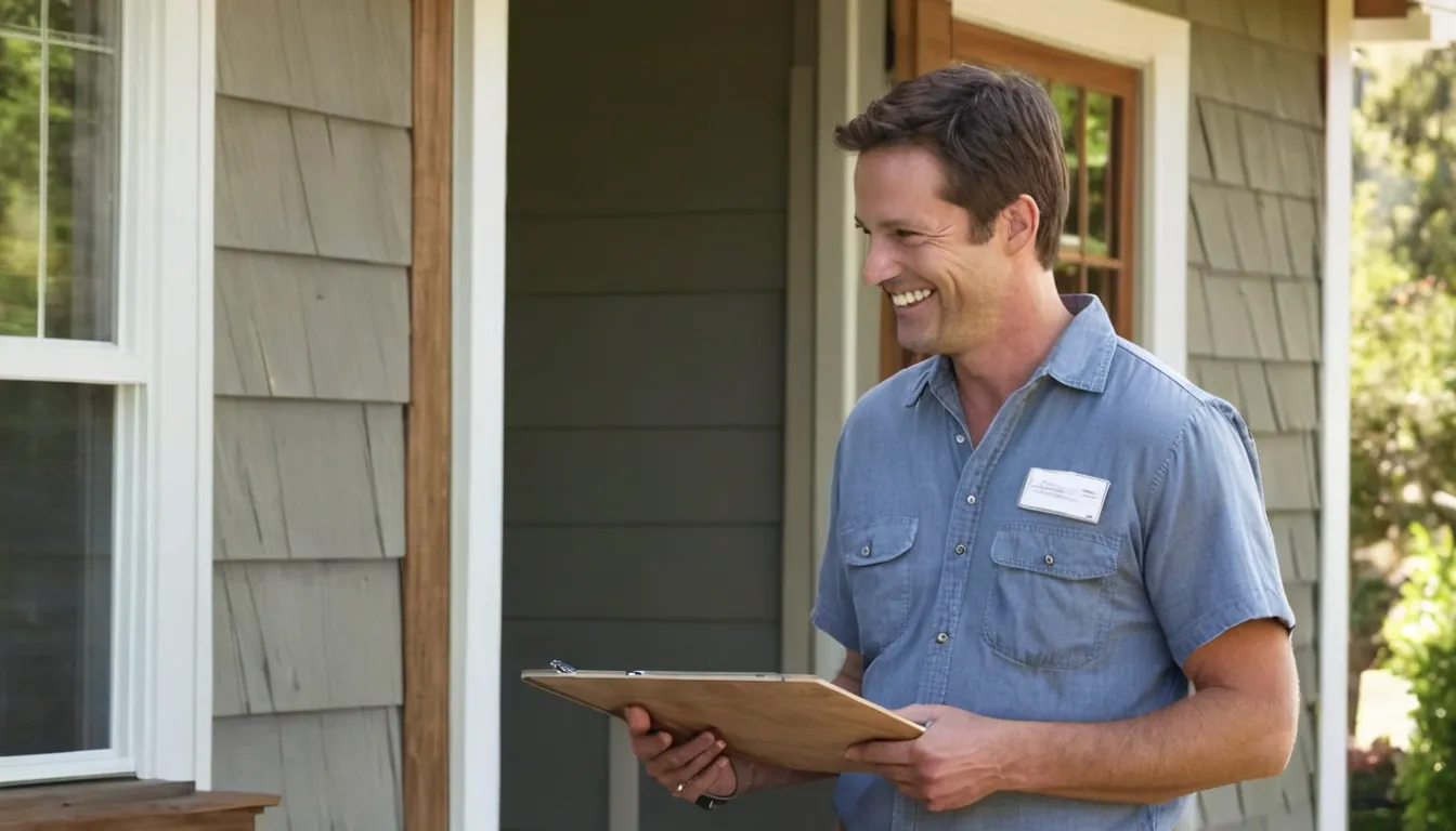 A homeowner talking with a friendly pest control provider at the front door of a house in Independence